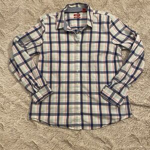 Izod Button Down Stretch Shirt   Women's Large Plaid Multicolor EUC